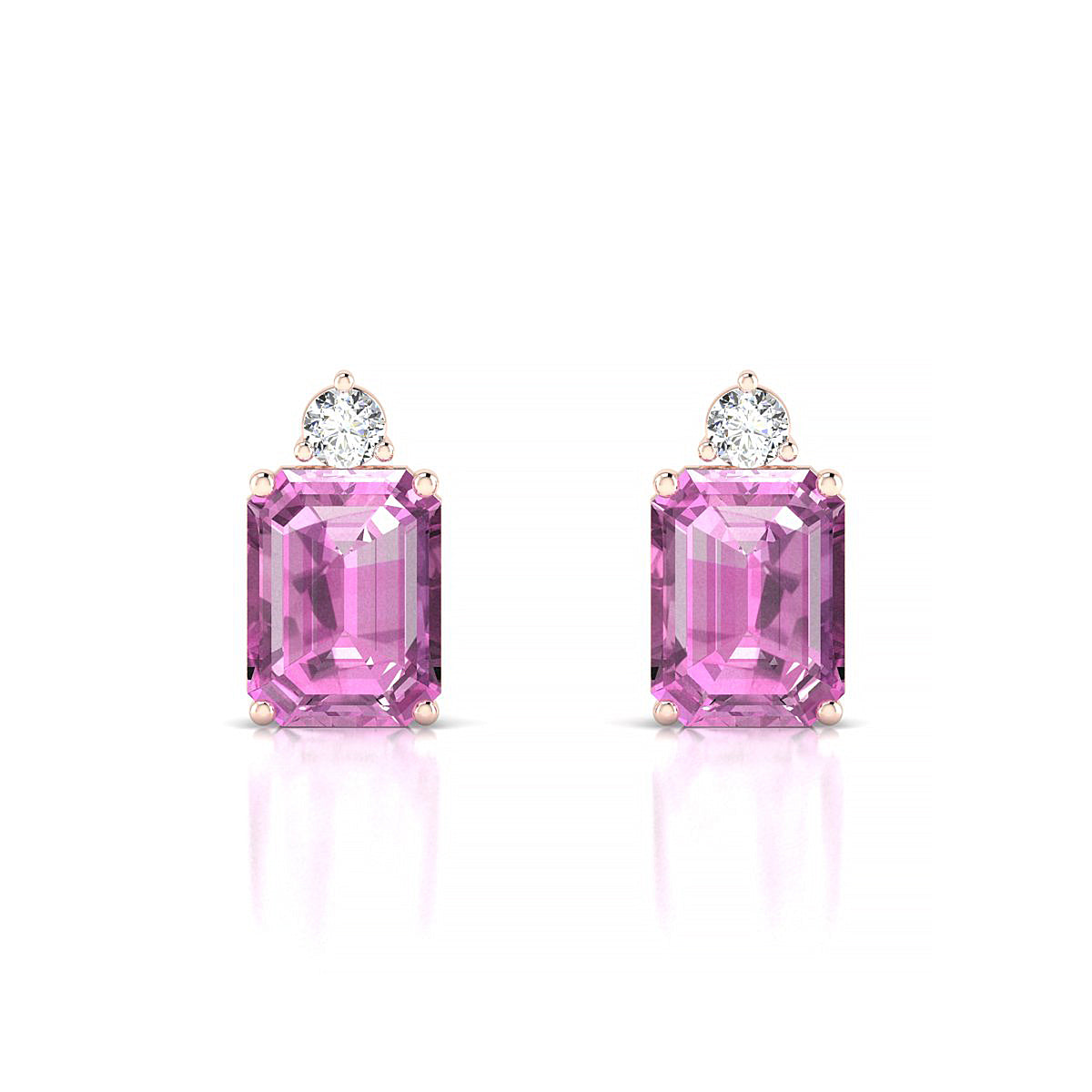 Sparkle | 18k Rose Gold 8 x 6 mm Emerald Pink Sapphire Earrings