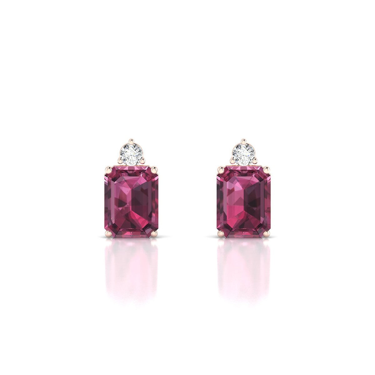 Sparkle | 18k Rose Gold 8 x 6 mm Emerald Rhodolite Earrings