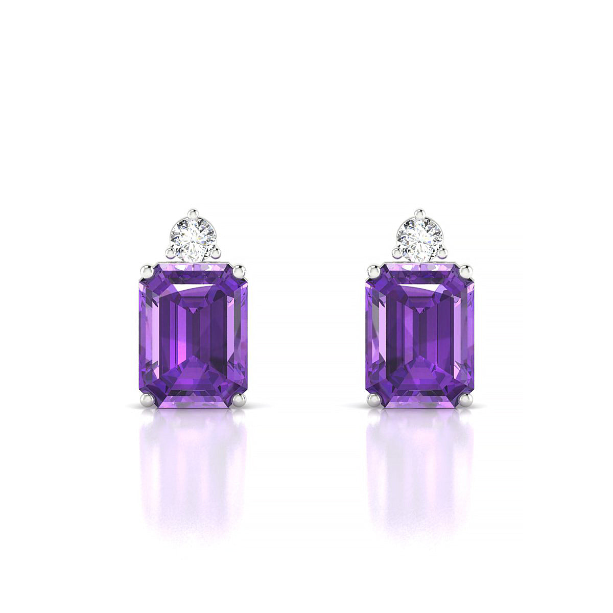 Sparkle | 18k White Gold 8 x 6 mm Emerald Amethyst Earrings