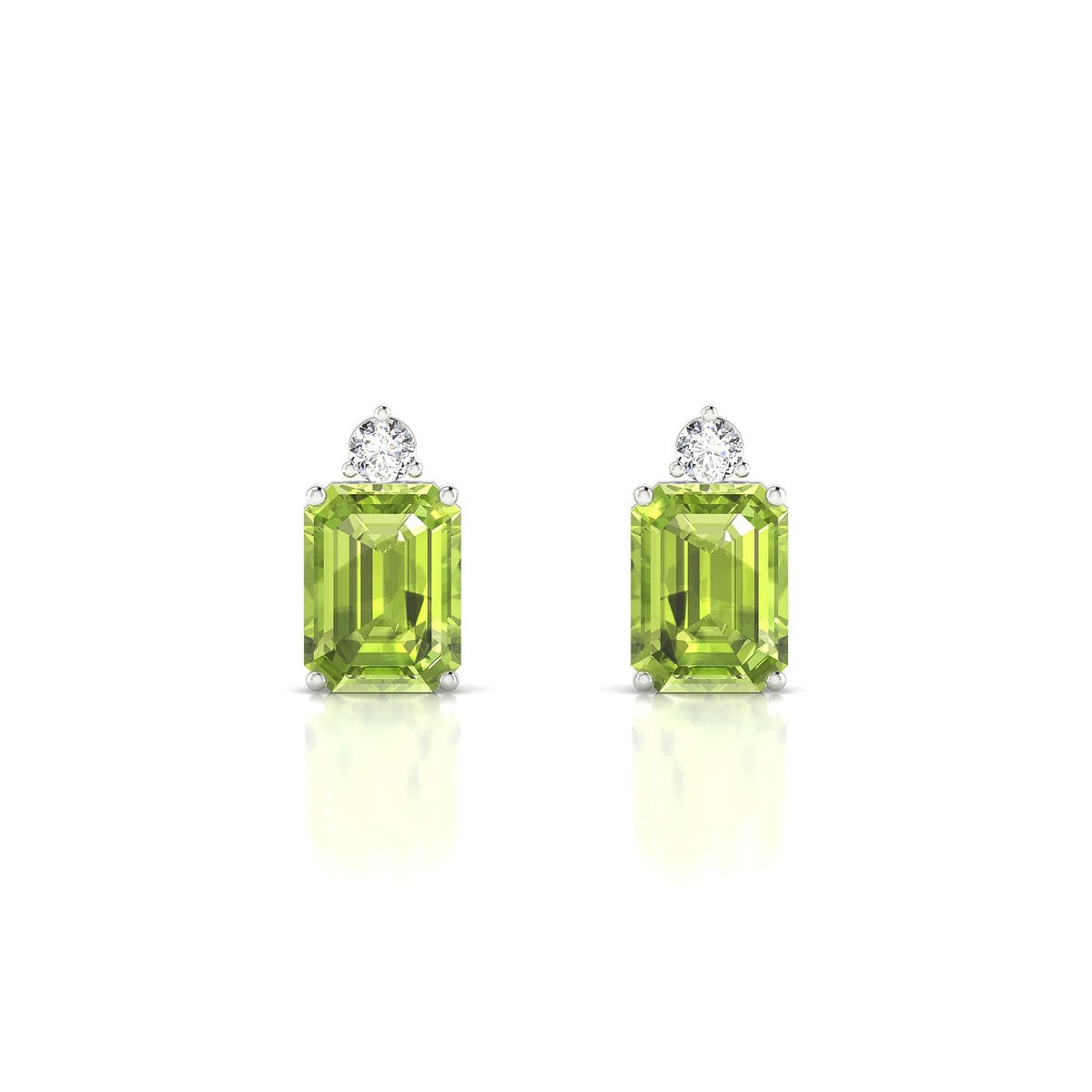 Sparkle | 18k White Gold 8 x 6 mm Emerald Peridot Earrings