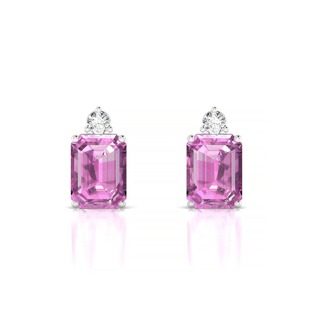 Sparkle | 18k White Gold 8 x 6 mm Emerald Pink Sapphire Earrings