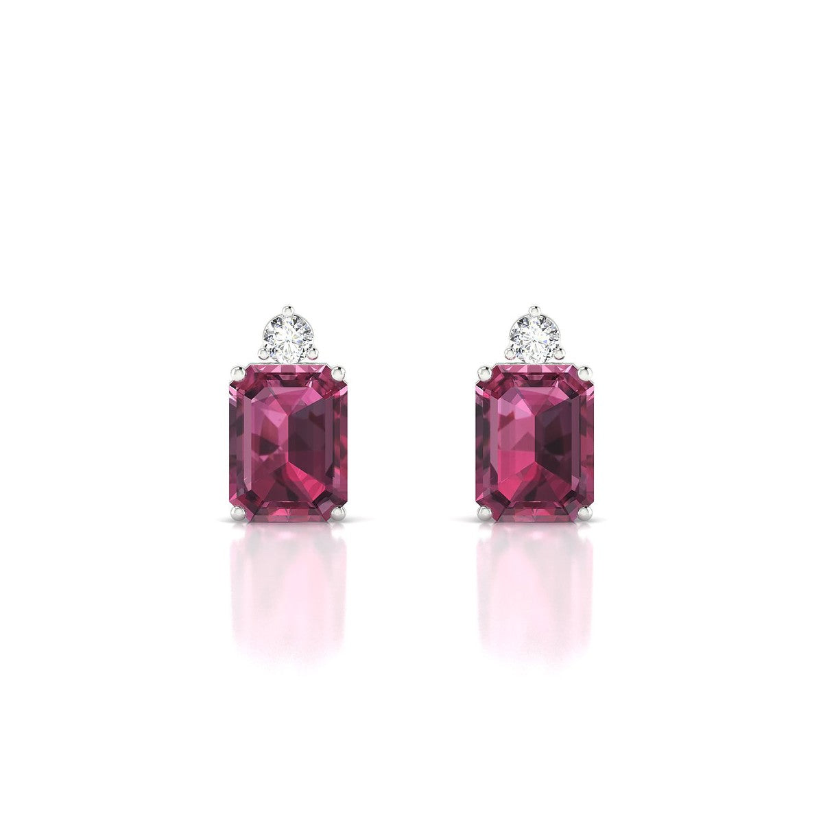 Sparkle | 18k White Gold 8 x 6 mm Emerald Rhodolite Earrings