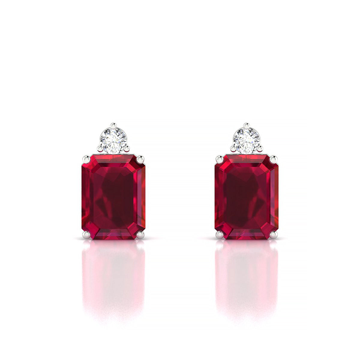 Sparkle | 18k White Gold 8 x 6 mm Emerald Ruby Earrings