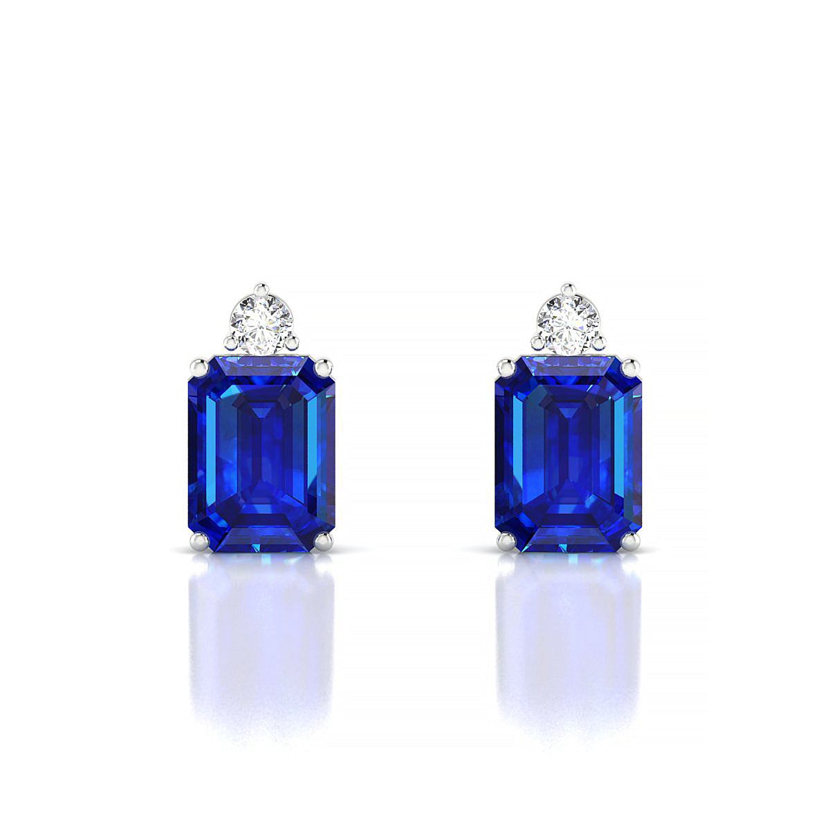Sparkle | 18k White Gold 8 x 6 mm Emerald Sapphire Earrings
