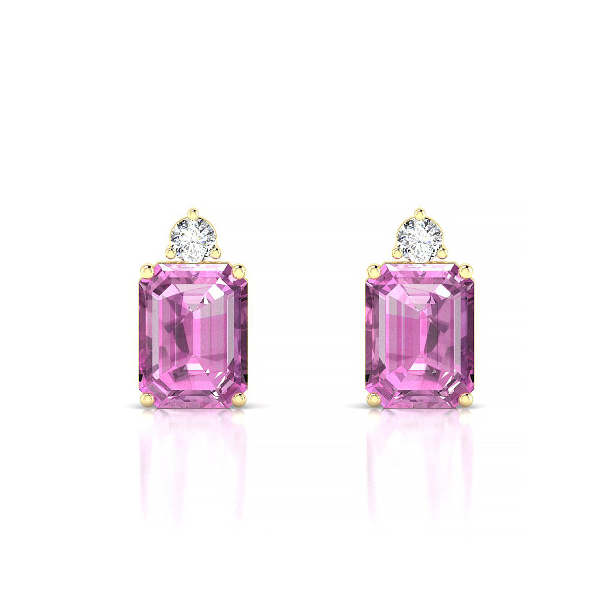 Sparkle | 18k Yellow Gold 8 x 6 mm Emerald Pink Sapphire Earrings