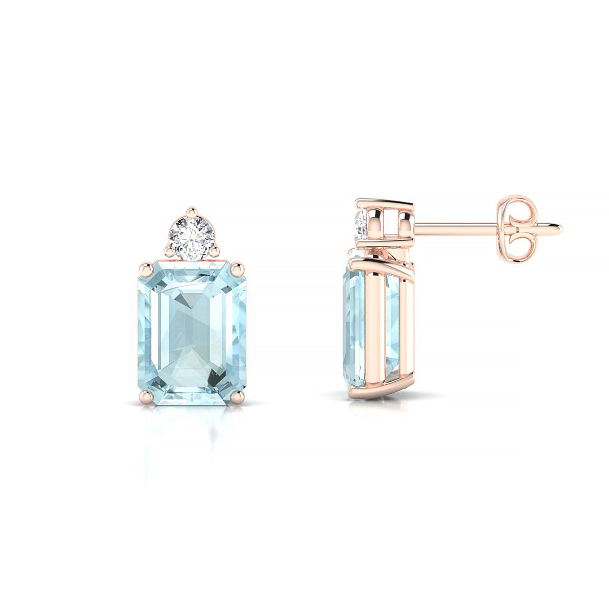 Sparkle | 18k Rose Gold 8 x 6 mm Emerald Aquamarine Earrings