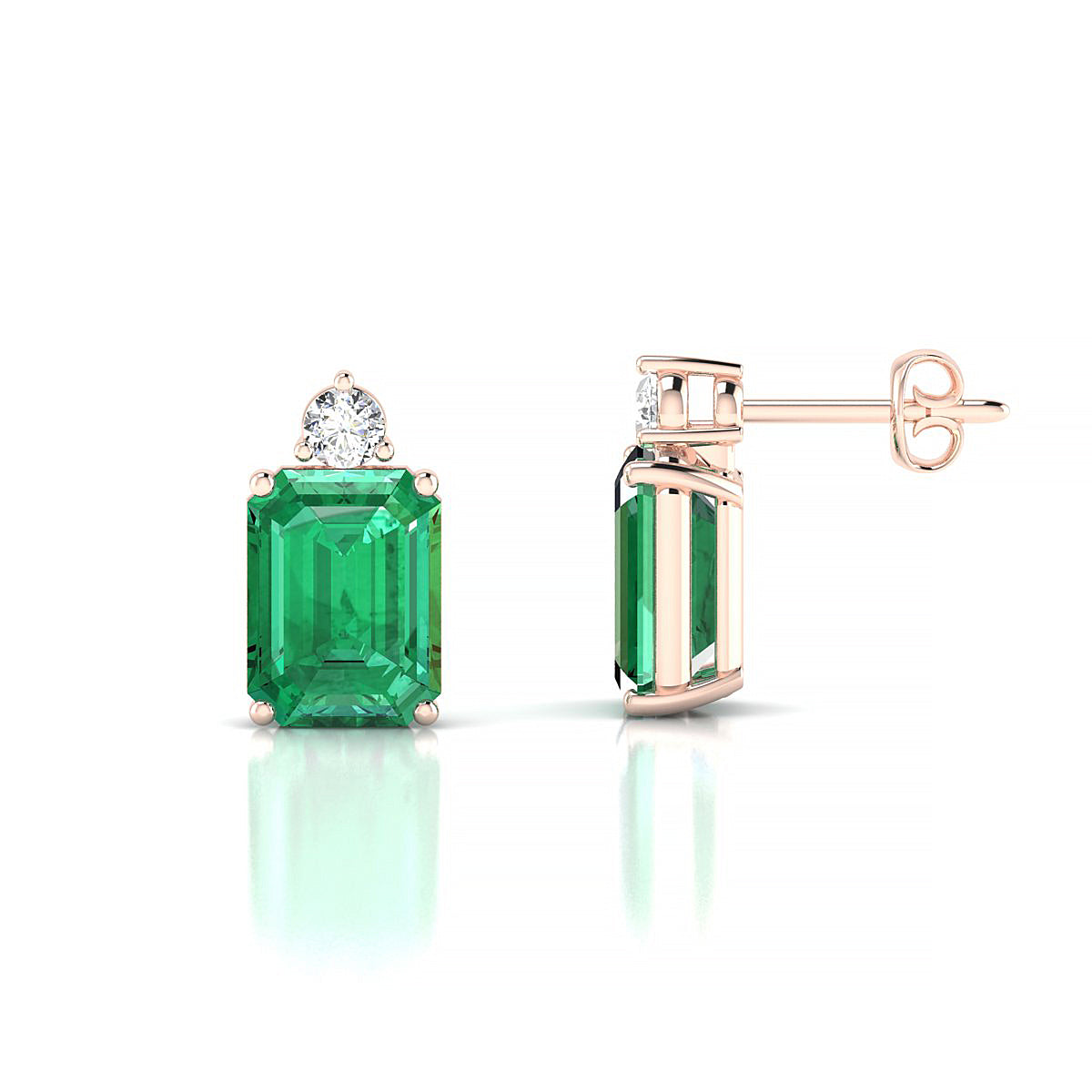 Sparkle | 18k Rose Gold 8 x 6 mm Emerald Emerald Earrings