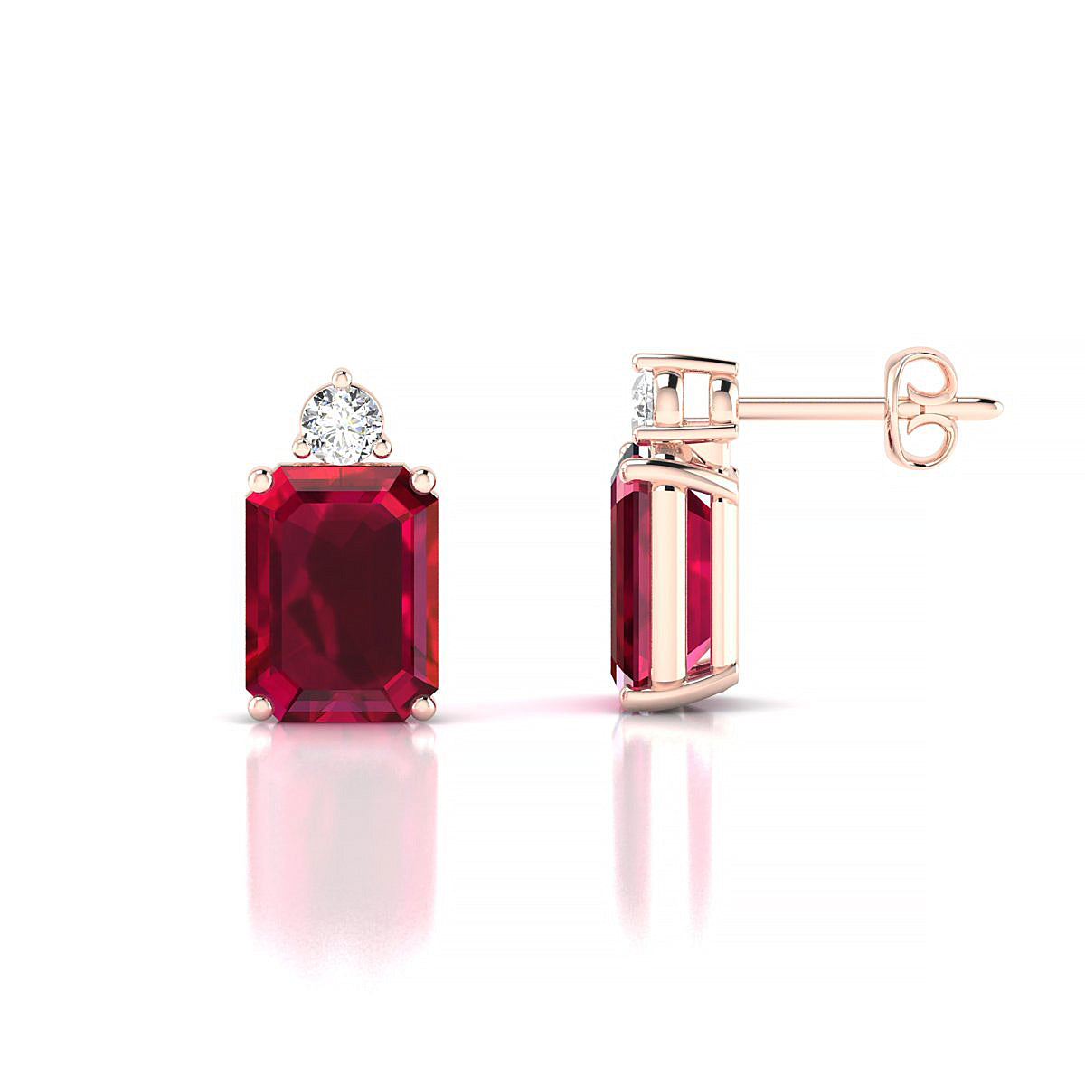 Sparkle | 18k Rose Gold 8 x 6 mm Emerald Ruby Earrings