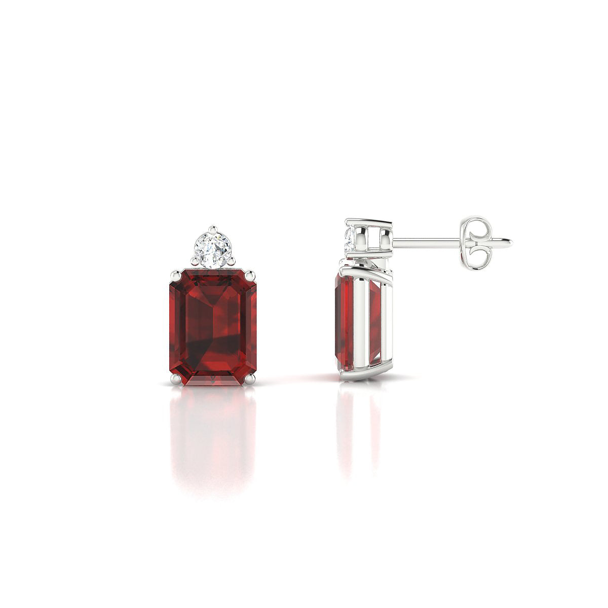 Sparkle | 18k White Gold 8 x 6 mm Emerald Garnet Earrings