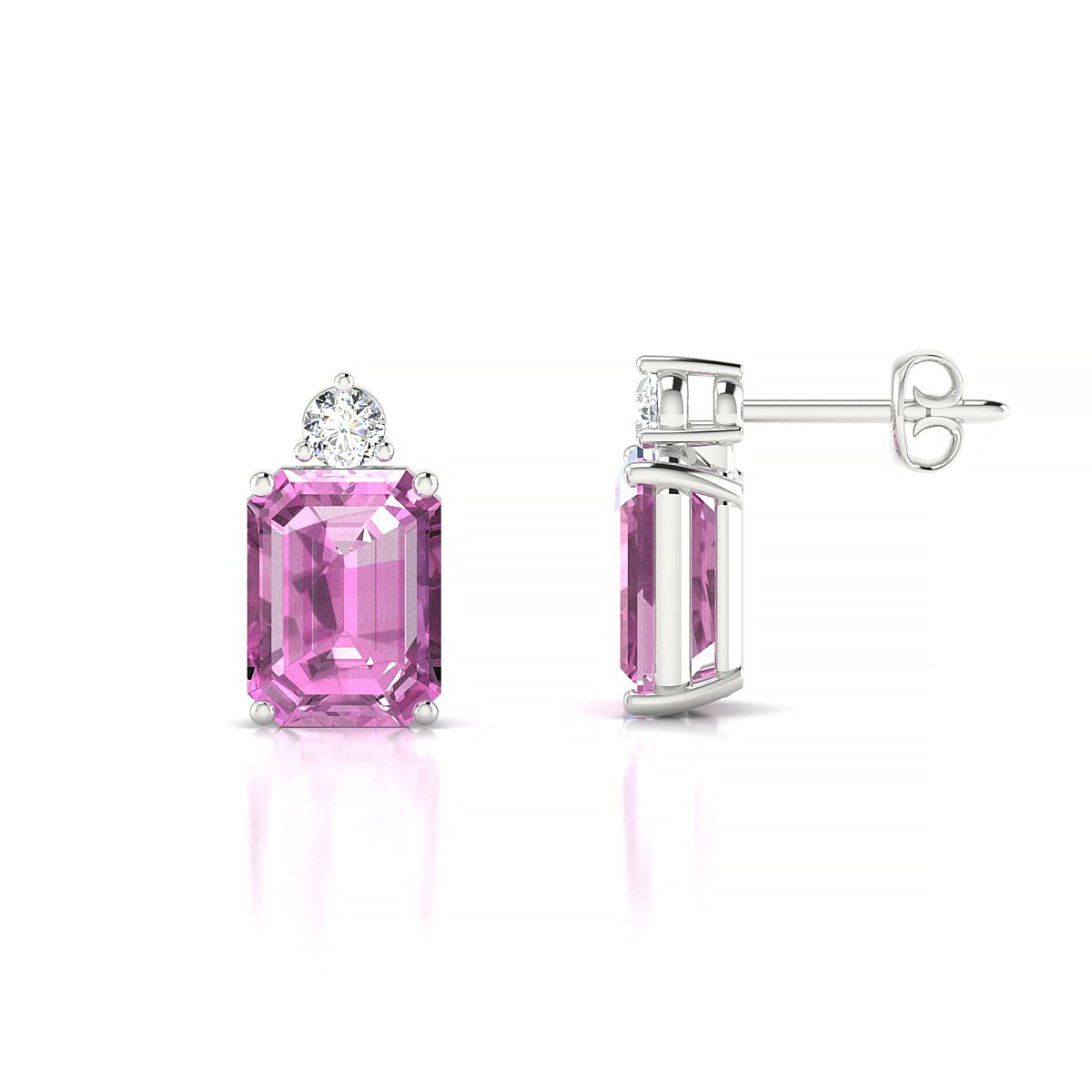 Sparkle | 18k White Gold 8 x 6 mm Emerald Pink Sapphire Earrings