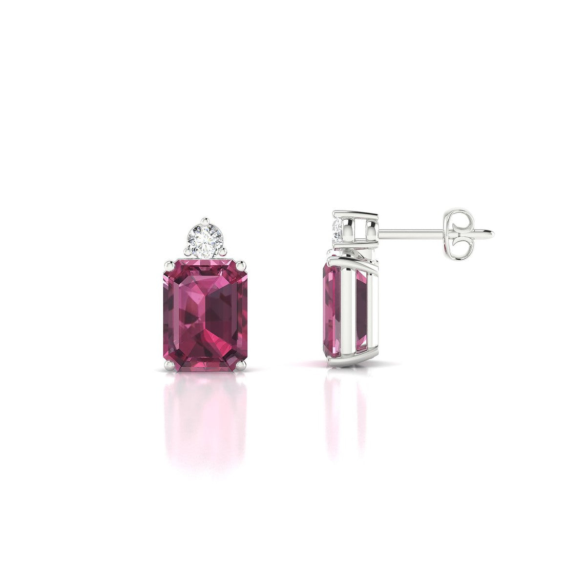 Sparkle | 18k White Gold 8 x 6 mm Emerald Rhodolite Earrings