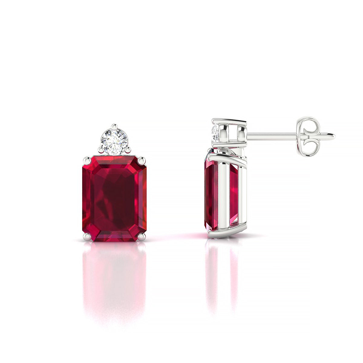 Sparkle | 18k White Gold 8 x 6 mm Emerald Ruby Earrings