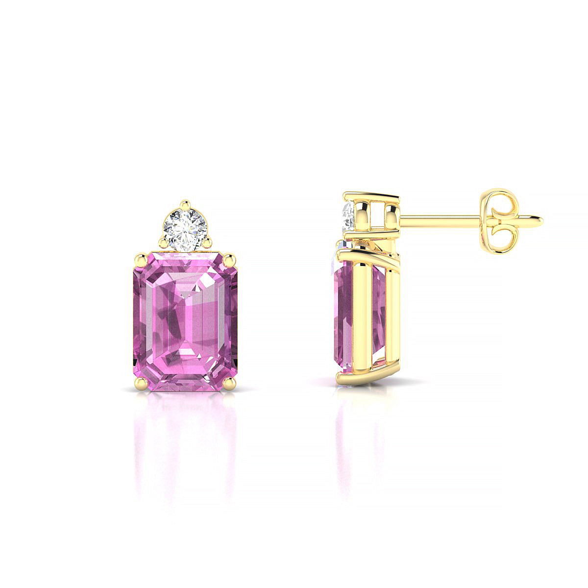 Sparkle | 18k Yellow Gold 8 x 6 mm Emerald Pink Sapphire Earrings