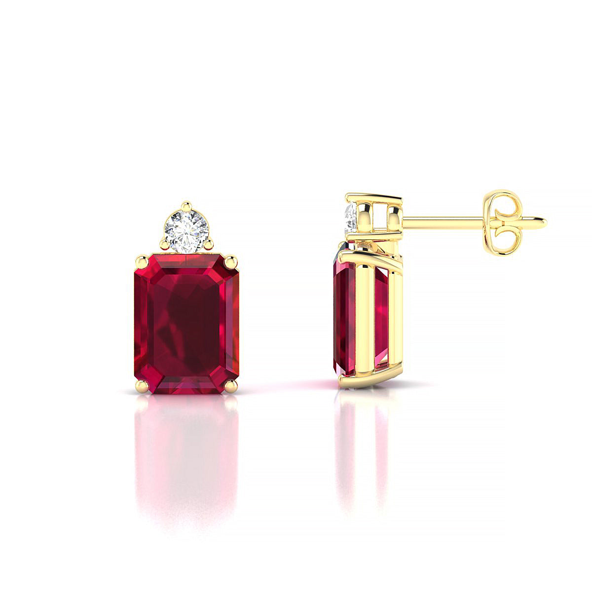 Sparkle | 18k Yellow Gold 8 x 6 mm Emerald Ruby Earrings