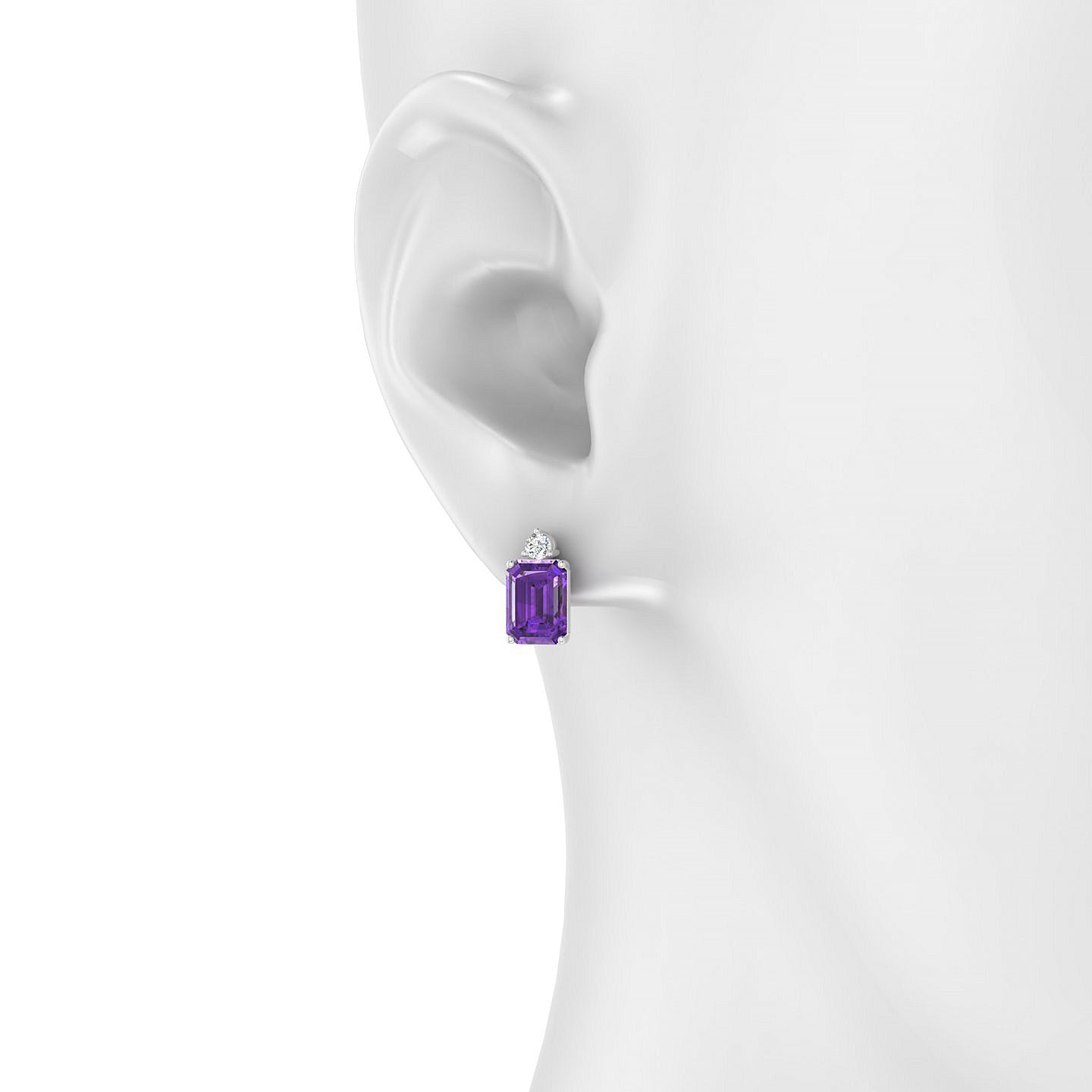 Sparkle | 18k White Gold 8 x 6 mm Emerald Amethyst Earrings