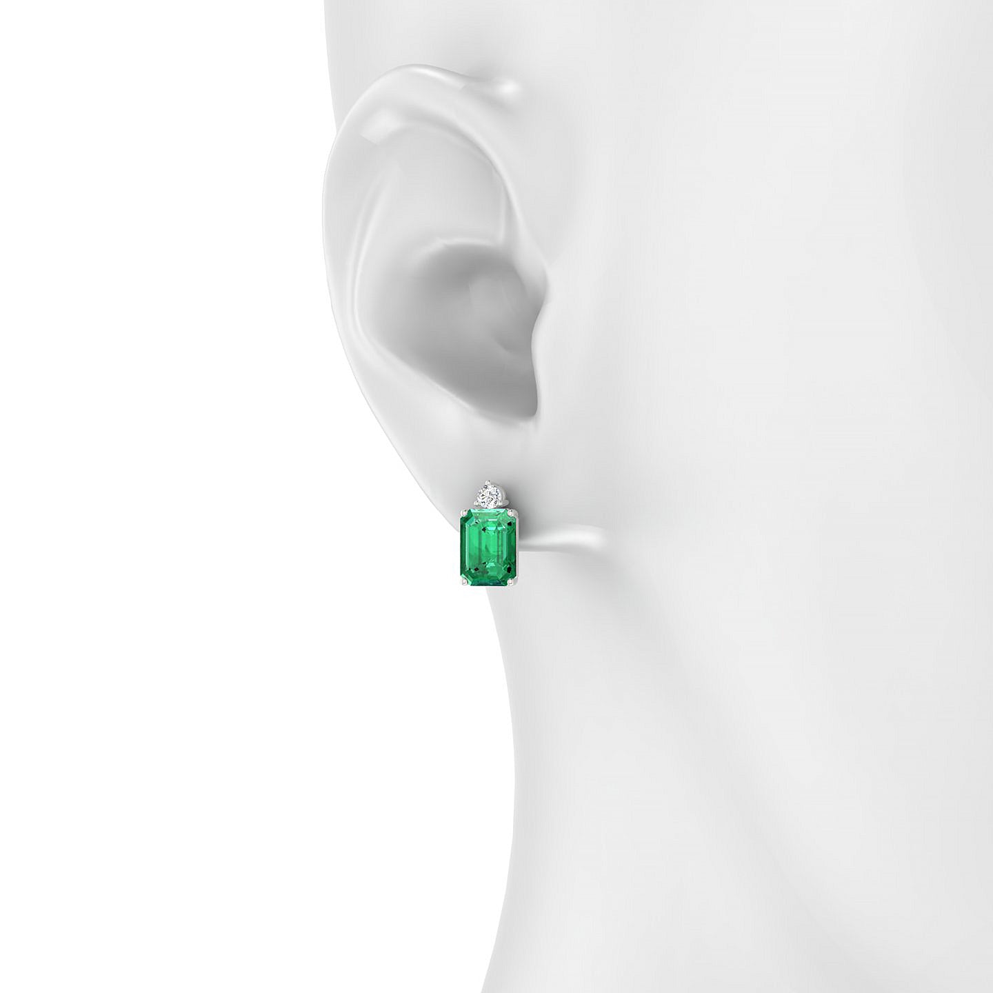 Sparkle | 18k White Gold 8 x 6 mm Emerald Emerald Earrings