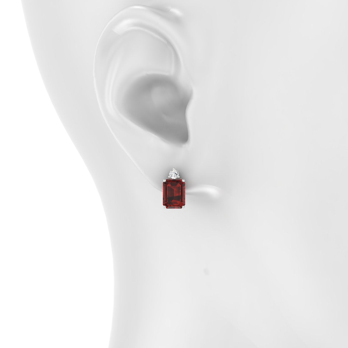 Sparkle | 18k White Gold 8 x 6 mm Emerald Garnet Earrings