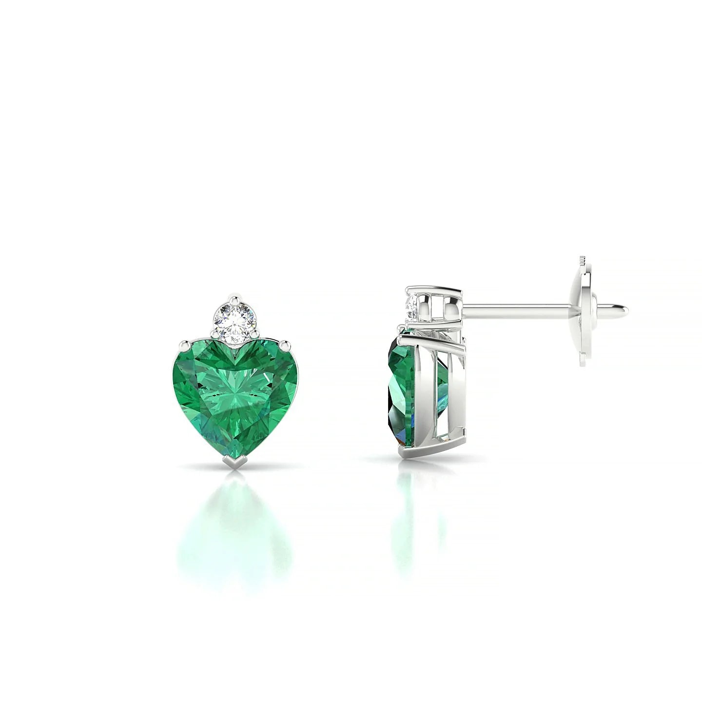 Sparkle | 18k White Gold 5.5 mm Heart Emerald Earrings