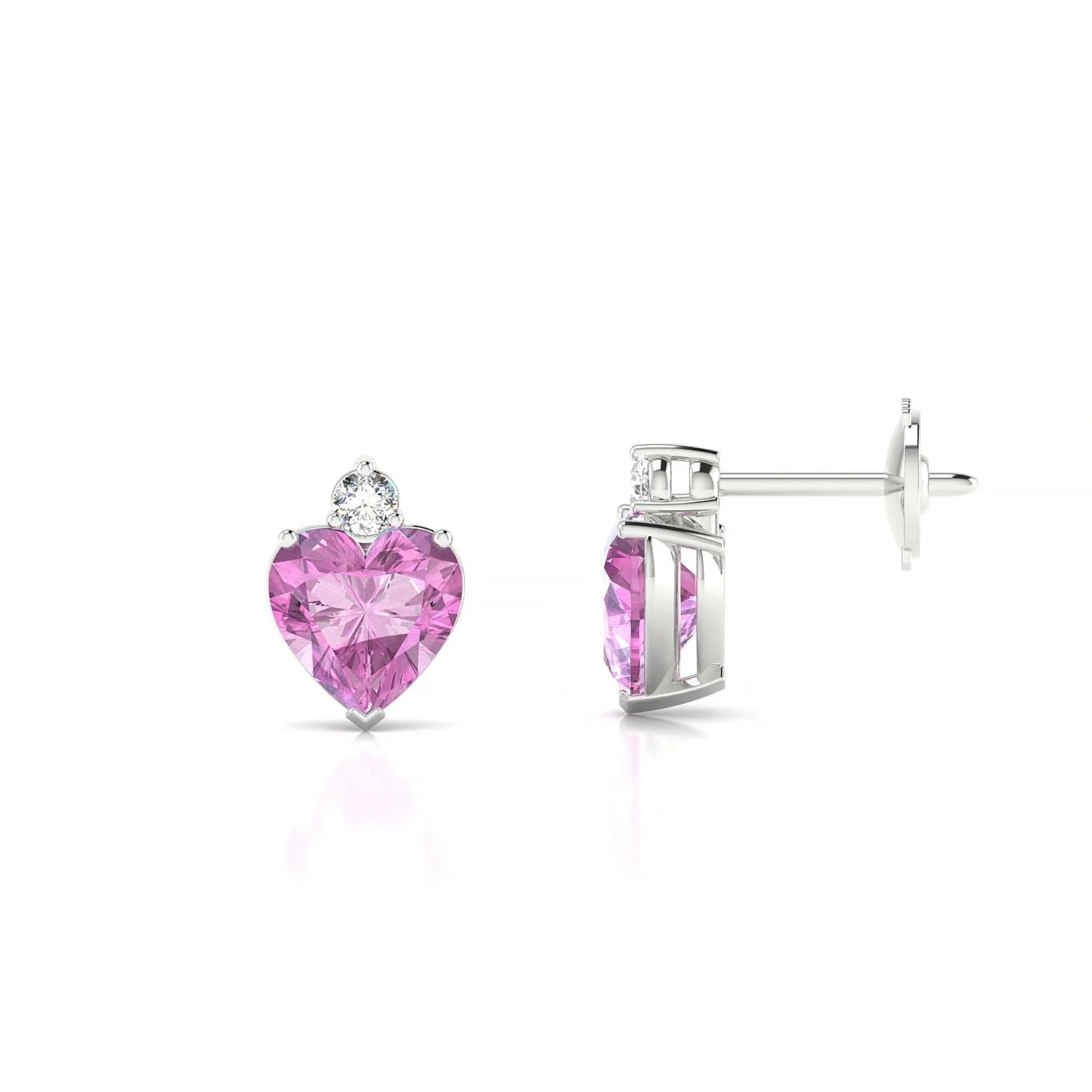 Sparkle | 18k White Gold 5.5 mm Heart Pink Sapphire Earrings