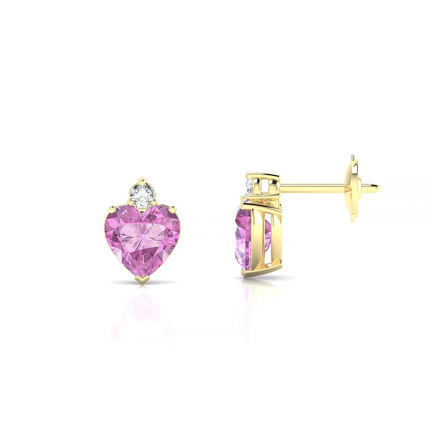Sparkle | 18k Yellow Gold 5.5 mm Heart Pink Sapphire Earrings