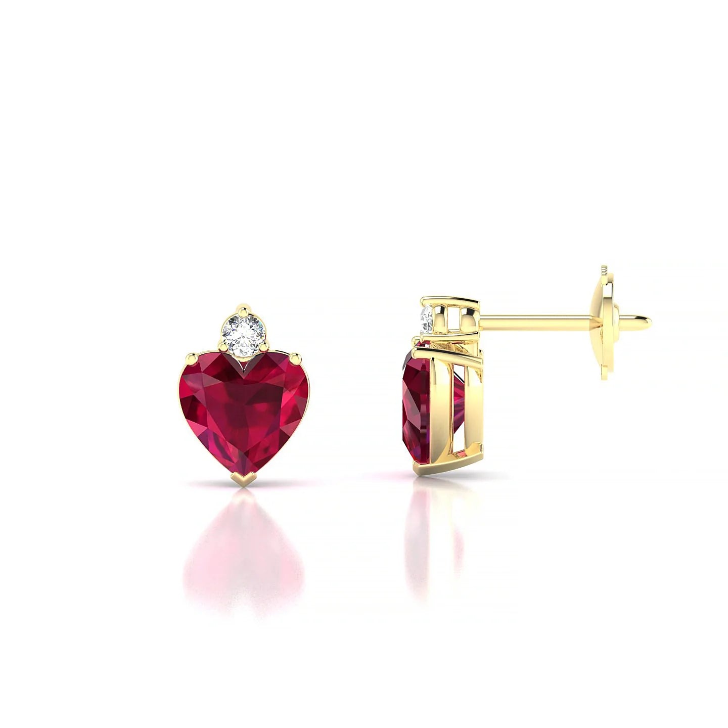 Sparkle | 18k Yellow Gold 5.5 mm Heart Ruby Earrings