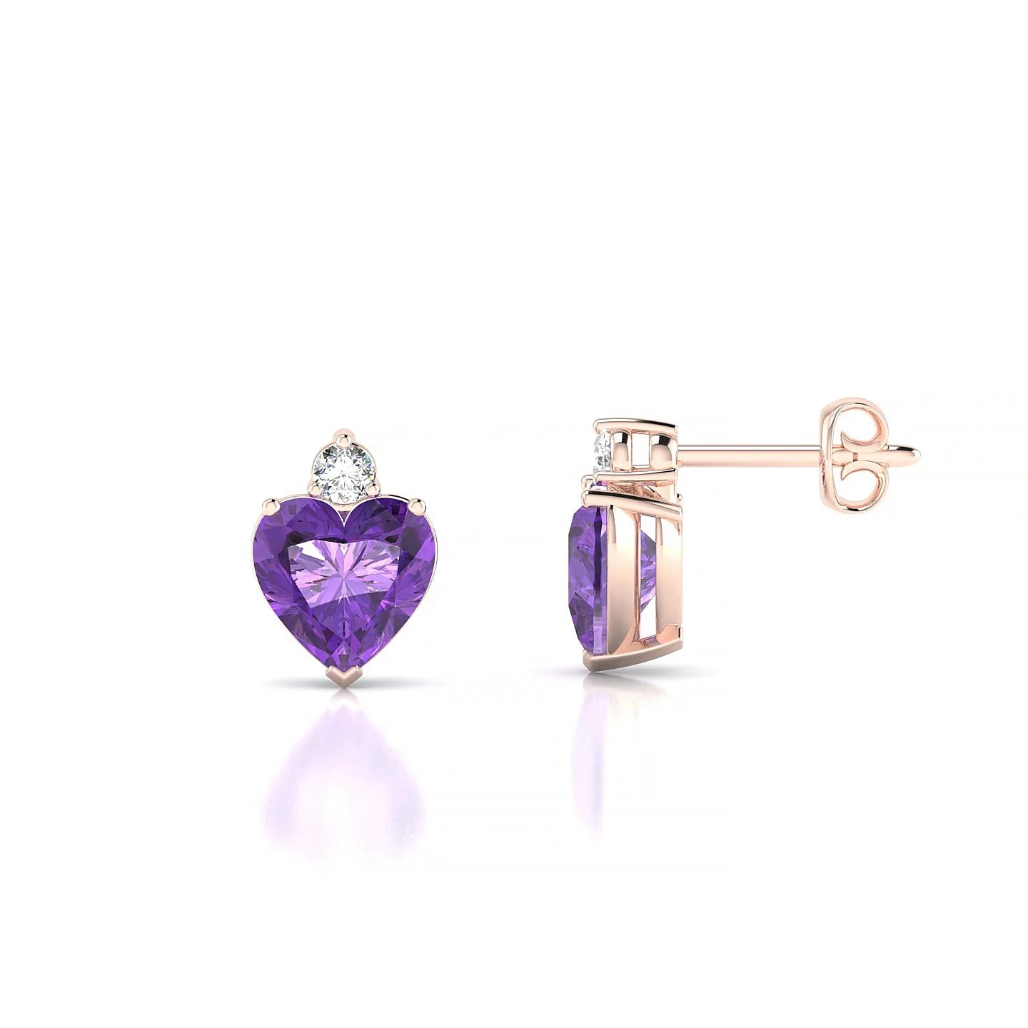 Sparkle | 18k Rose Gold 6 mm Heart Amethyst Earrings