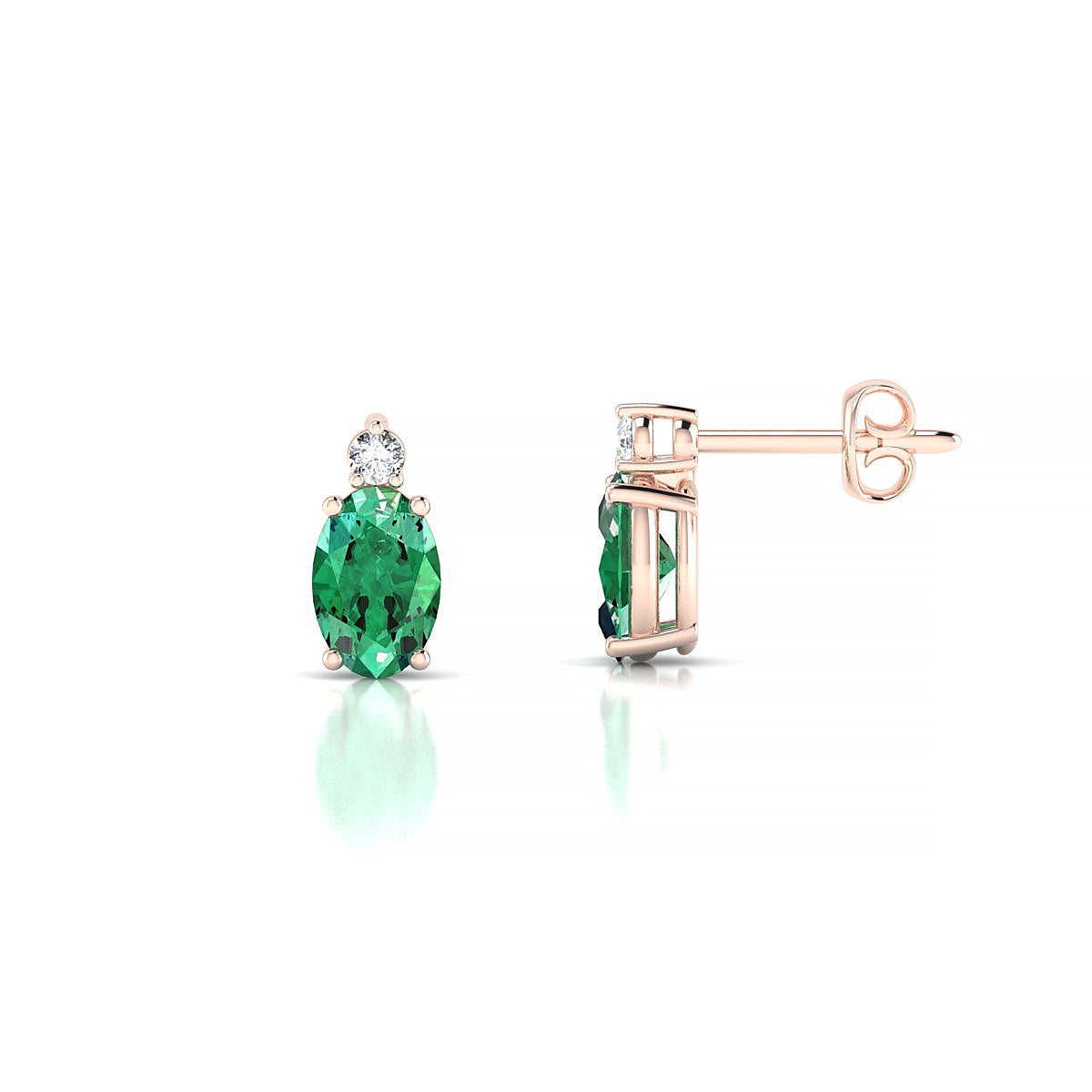 Sparkle | 18k Rose Gold 6 x 4 mm Oval Emerald Earrings