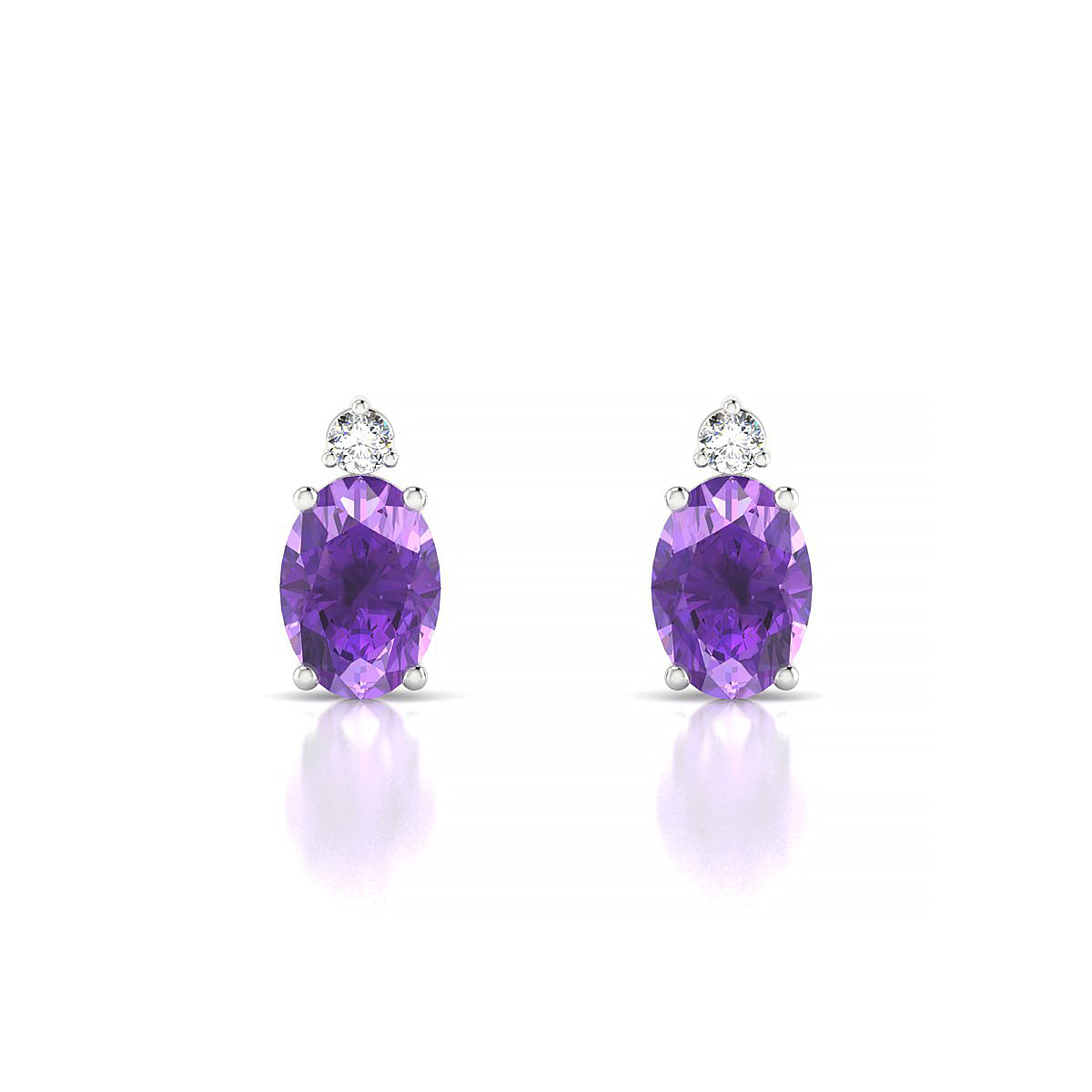 Sparkle | 18k White Gold 7 x 5 mm Oval Amethyst Earrings