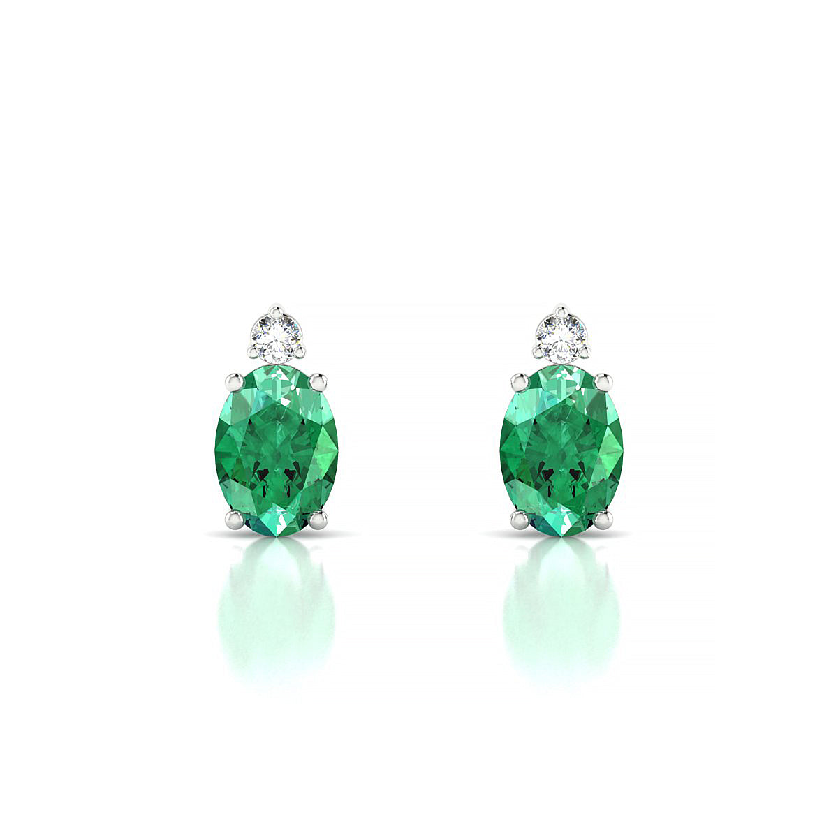Sparkle | 18k White Gold 7 x 5 mm Oval Emerald Earrings