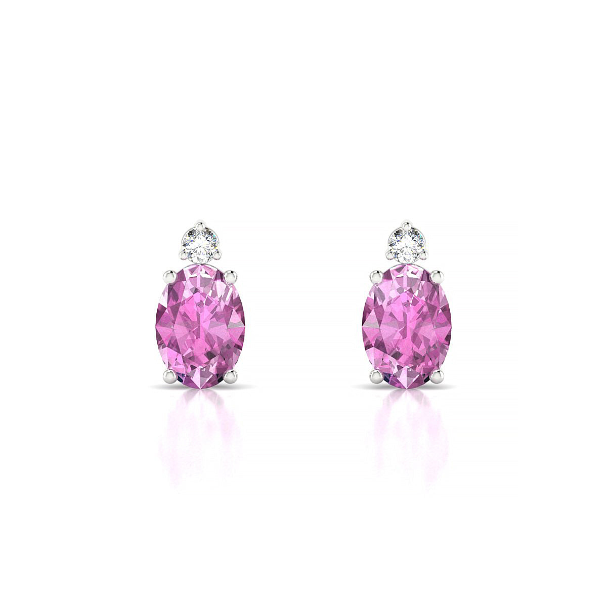 Sparkle | 18k White Gold 7 x 5 mm Oval Pink Sapphire Earrings