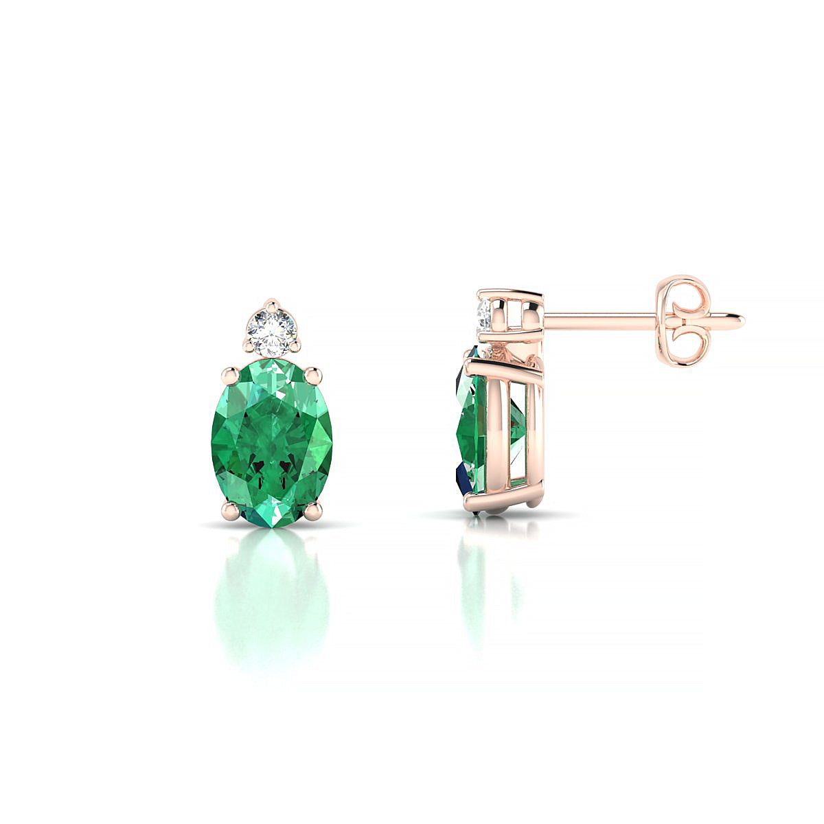 Sparkle | 18k Rose Gold 7 x 5 mm Oval Emerald Earrings