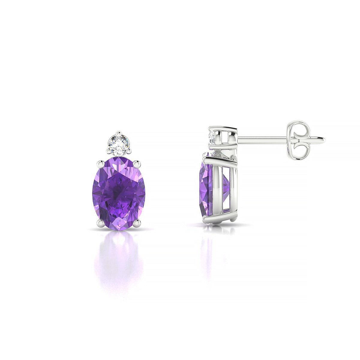 Sparkle | 18k White Gold 7 x 5 mm Oval Amethyst Earrings