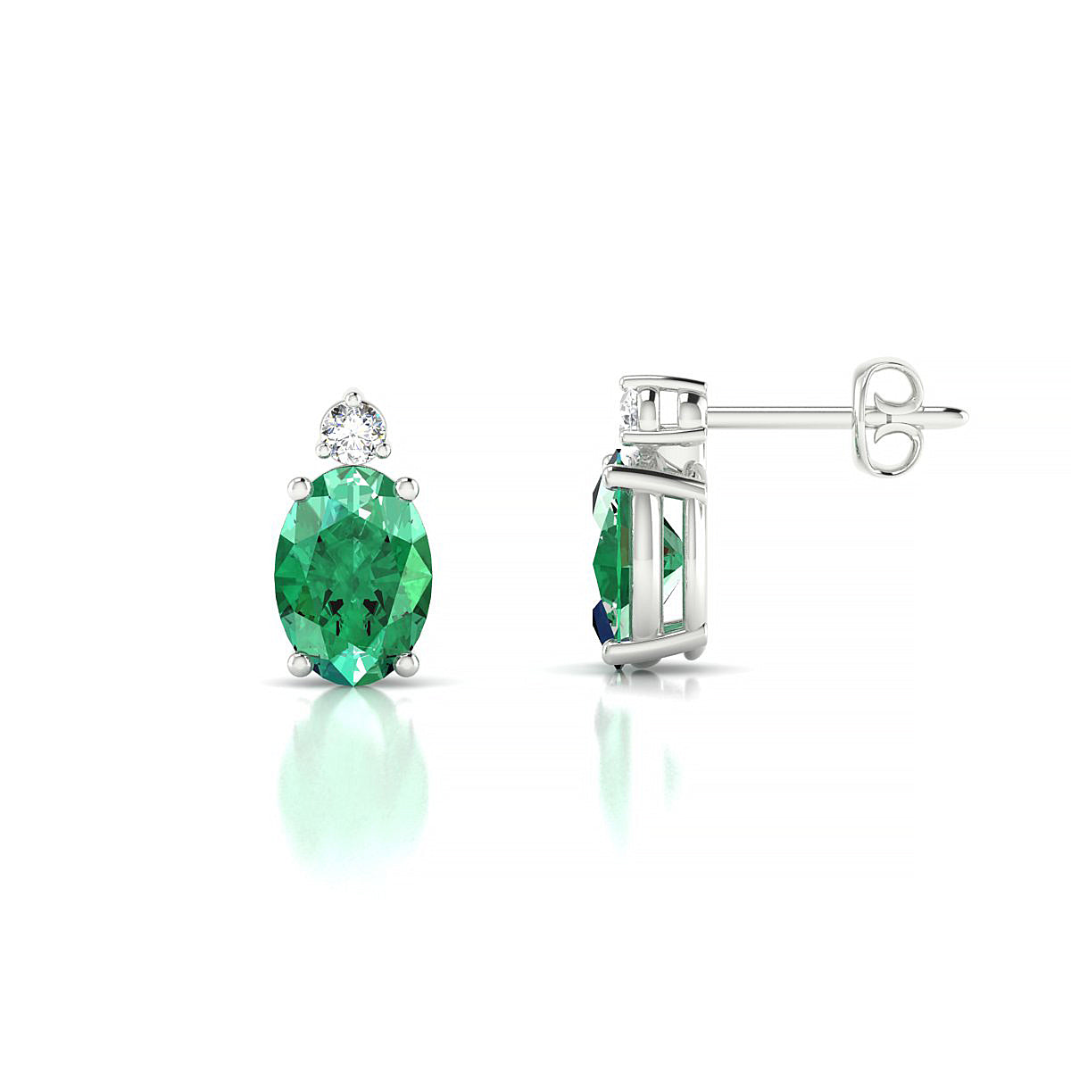 Sparkle | 18k White Gold 7 x 5 mm Oval Emerald Earrings