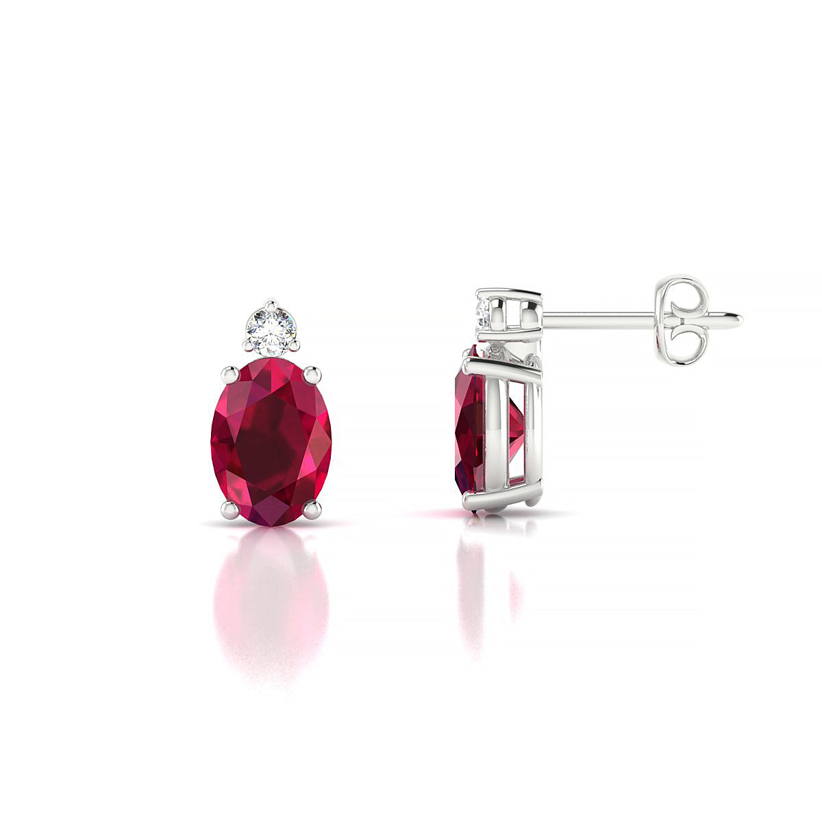 Sparkle | 18k White Gold 7 x 5 mm Oval Ruby Earrings