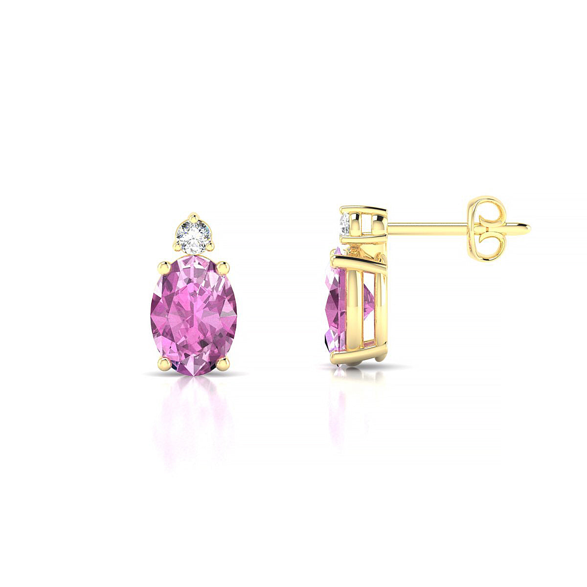 Sparkle | 18k Yellow Gold 7 x 5 mm Oval Pink Sapphire Earrings
