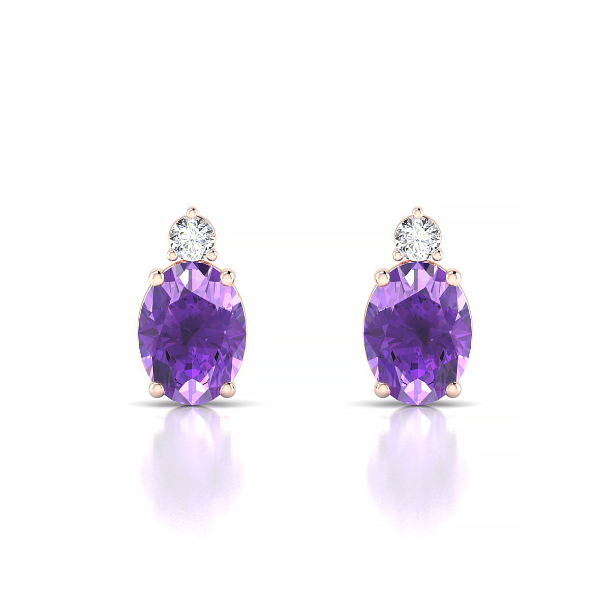 Sparkle | 18k Rose Gold 8 x 6 mm Oval Amethyst Earrings