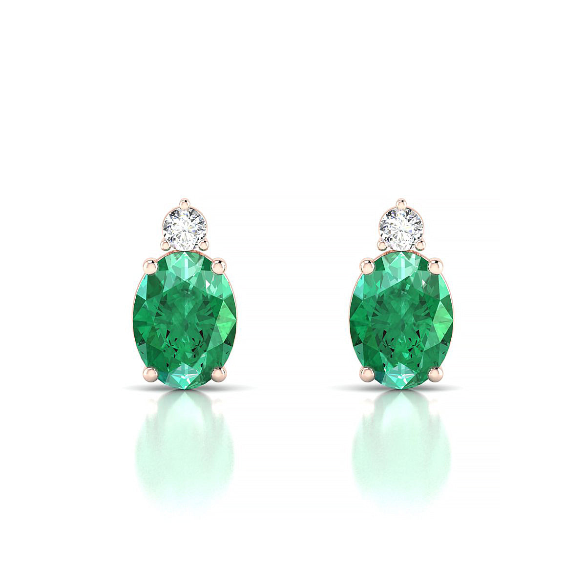 Sparkle | 18k Rose Gold 8 x 6 mm Oval Emerald Earrings