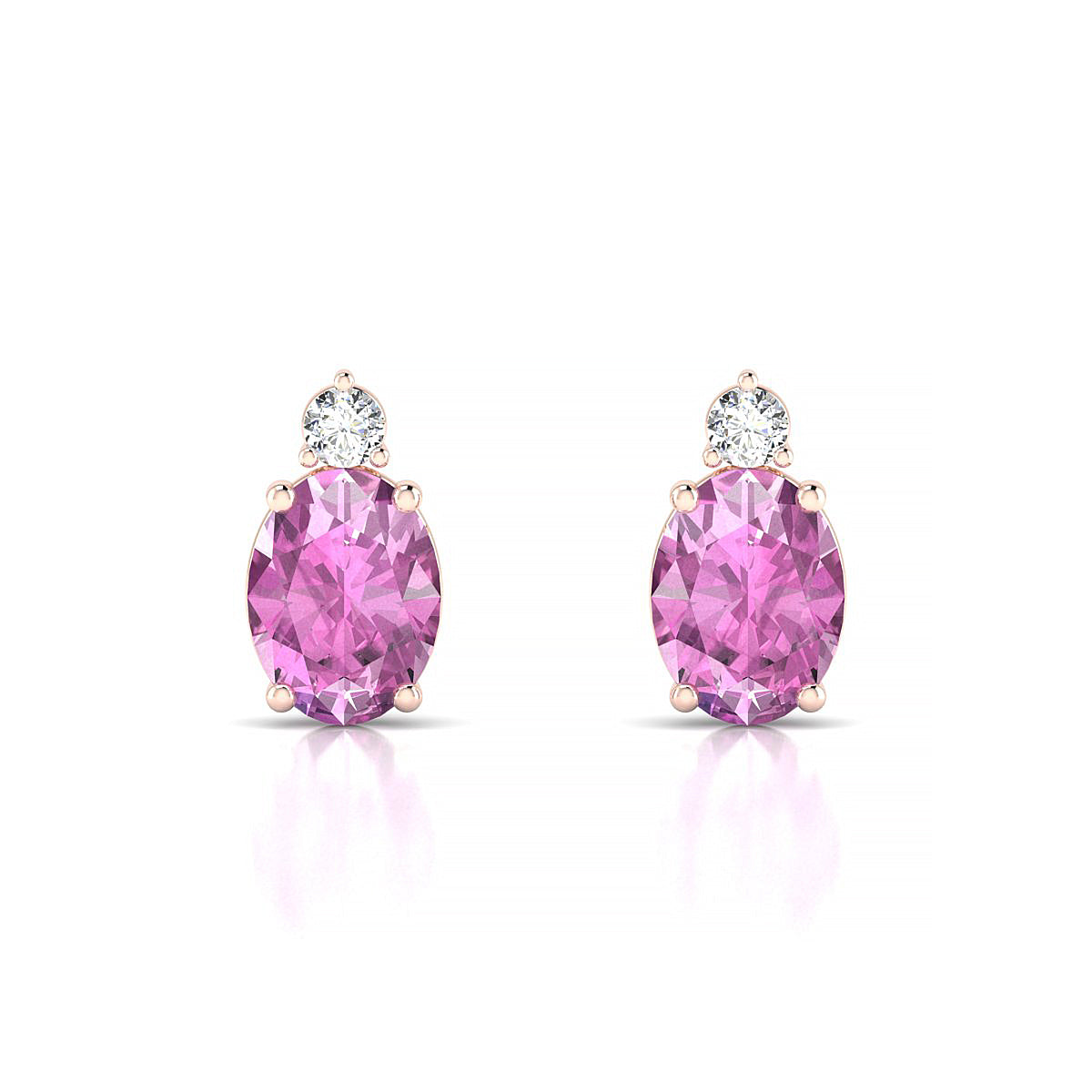 Sparkle | 18k Rose Gold 8 x 6 mm Oval Pink Sapphire Earrings