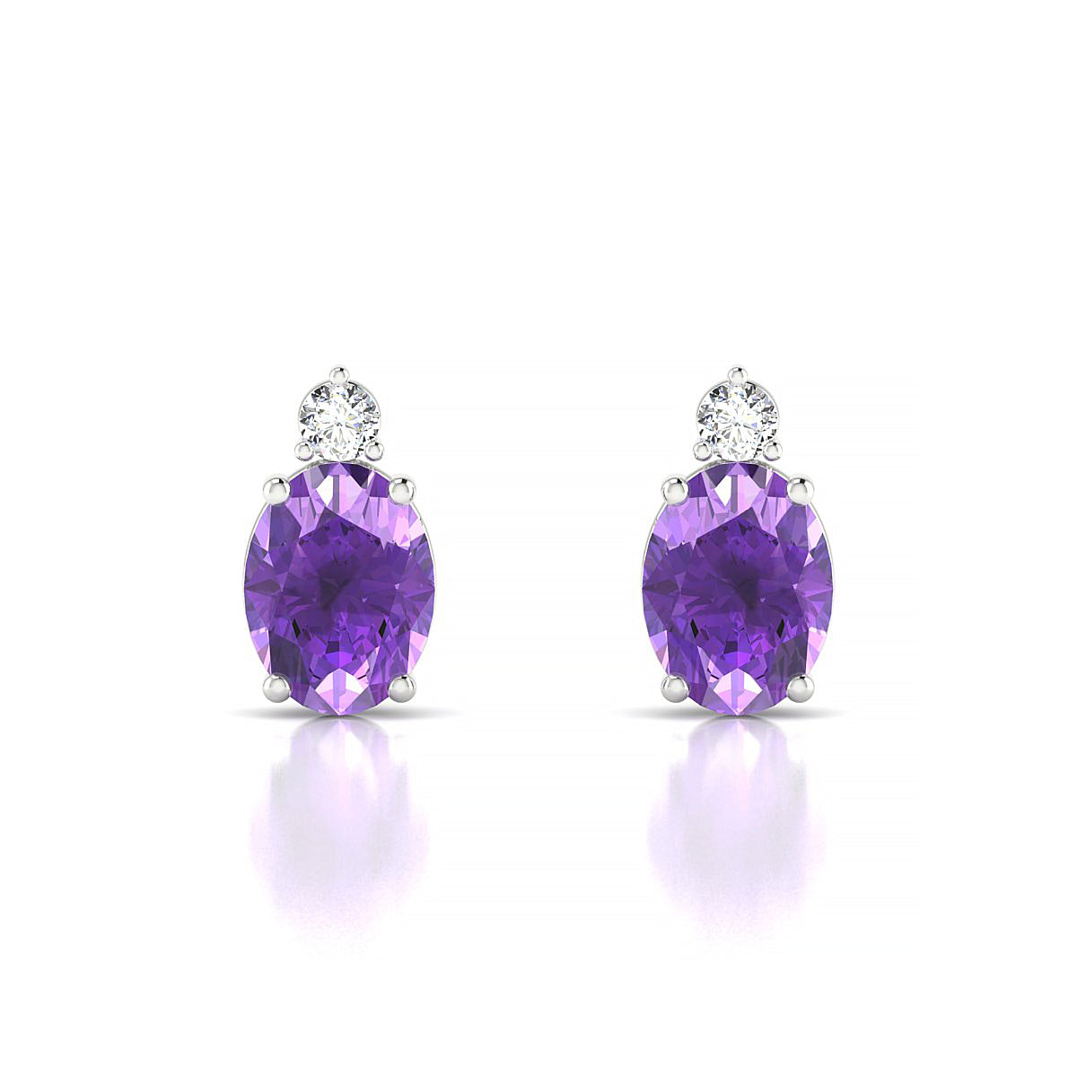 Sparkle | 18k White Gold 8 x 6 mm Oval Amethyst Earrings