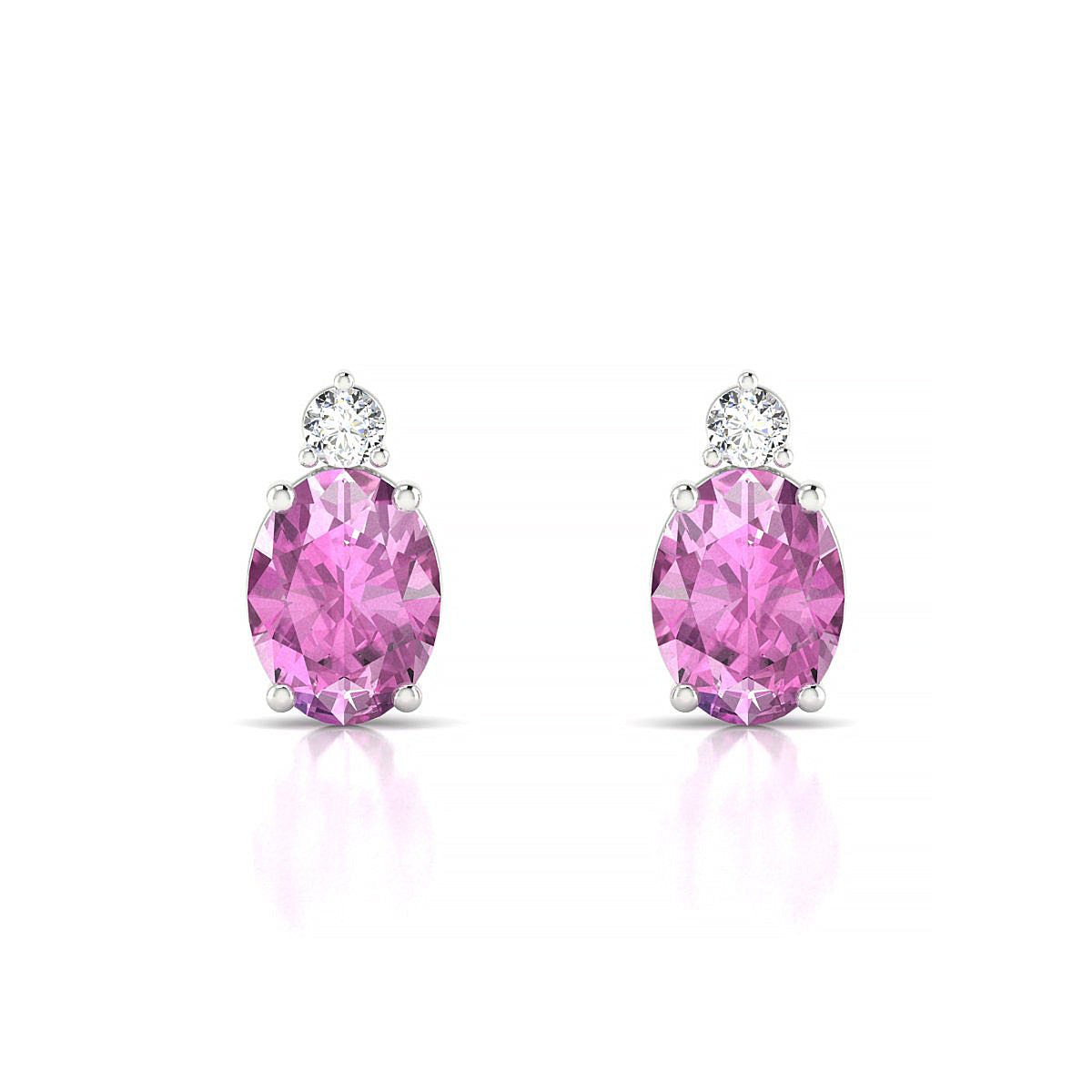 Sparkle | 18k White Gold 8 x 6 mm Oval Pink Sapphire Earrings