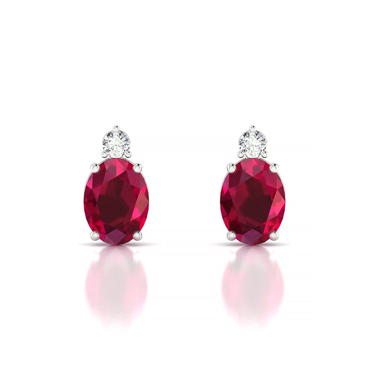 Sparkle | 18k White Gold 8 x 6 mm Oval Ruby Earrings