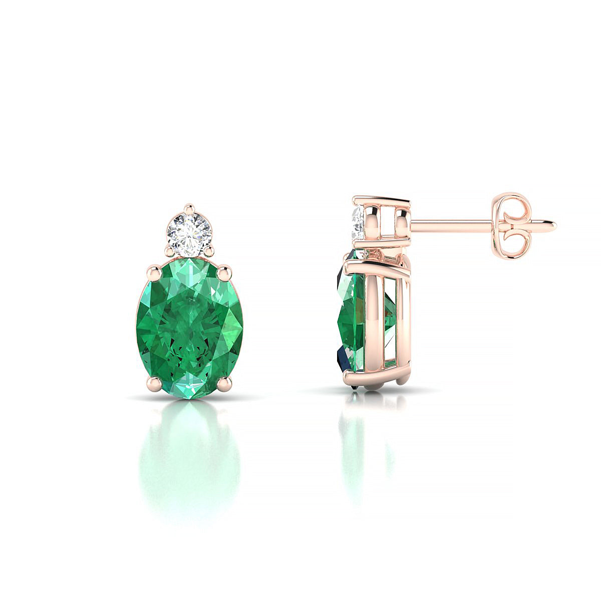 Sparkle | 18k Rose Gold 8 x 6 mm Oval Emerald Earrings