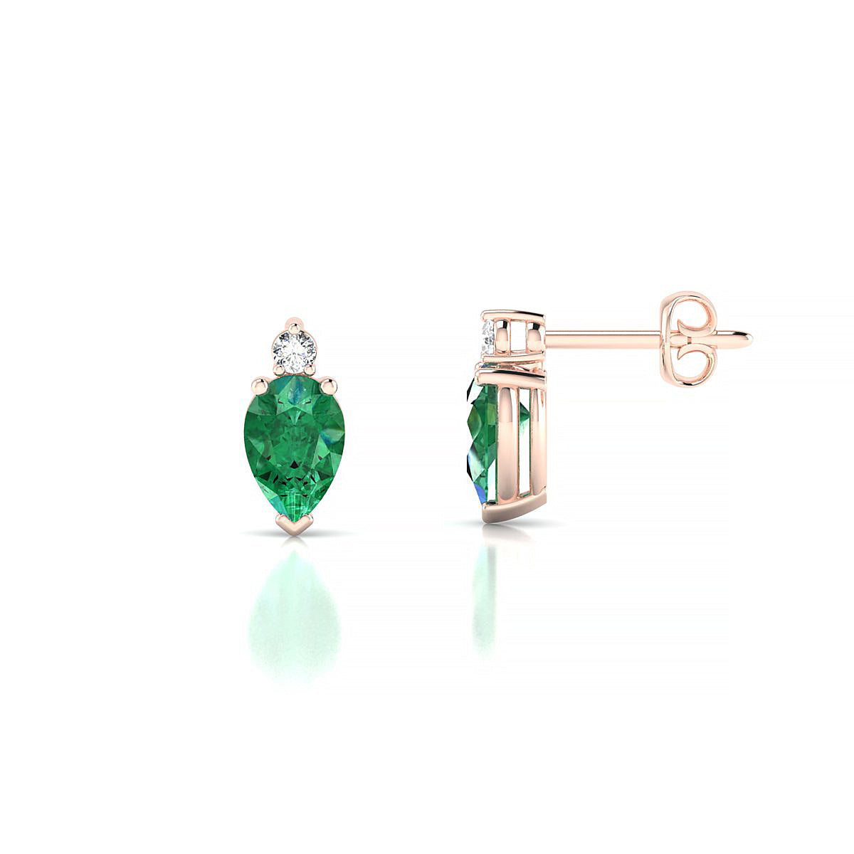 Sparkle | 18k Rose Gold 6 x 4 mm Pear Emerald Earrings