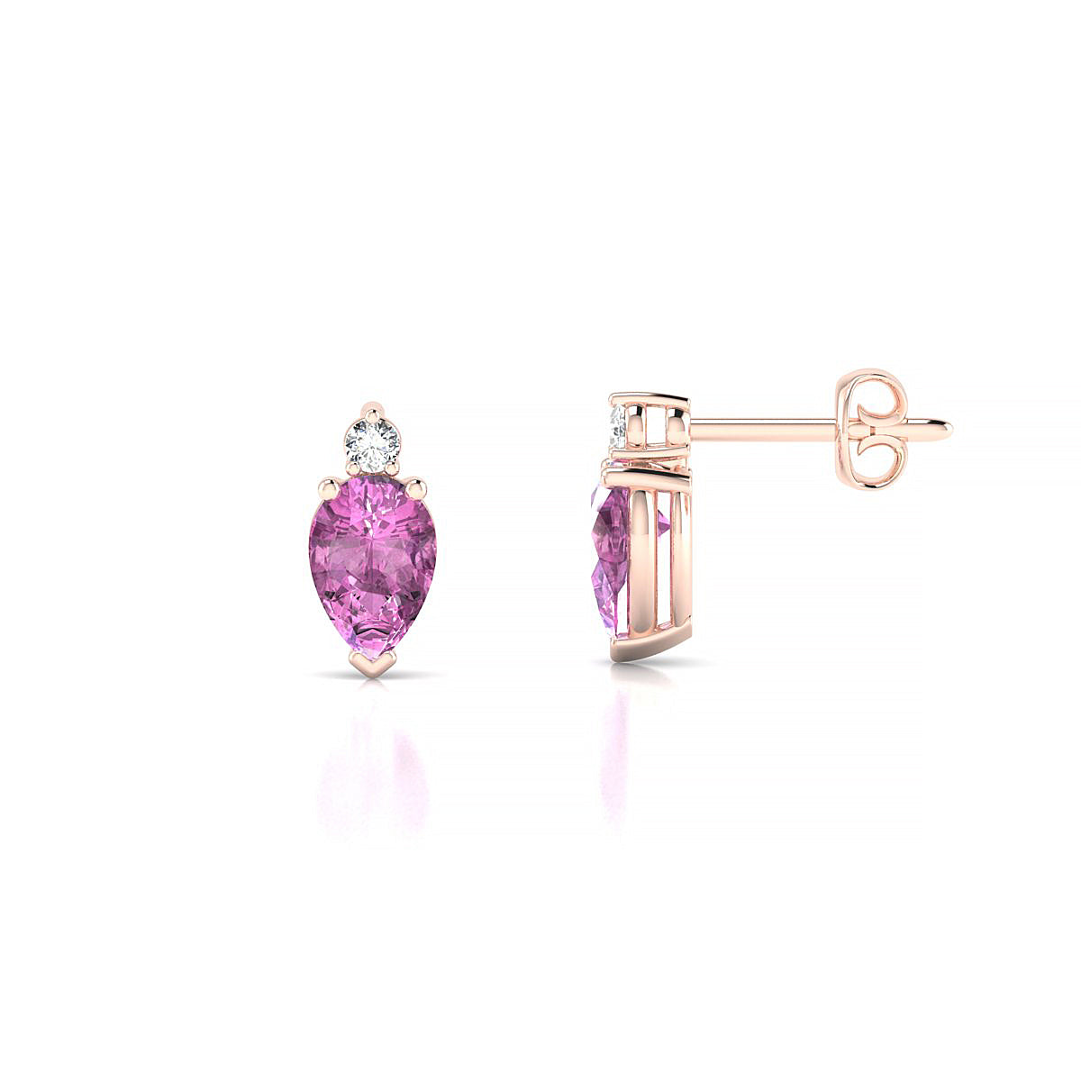 Sparkle | 18k Rose Gold 6 x 4 mm Pear Pink Sapphire Earrings