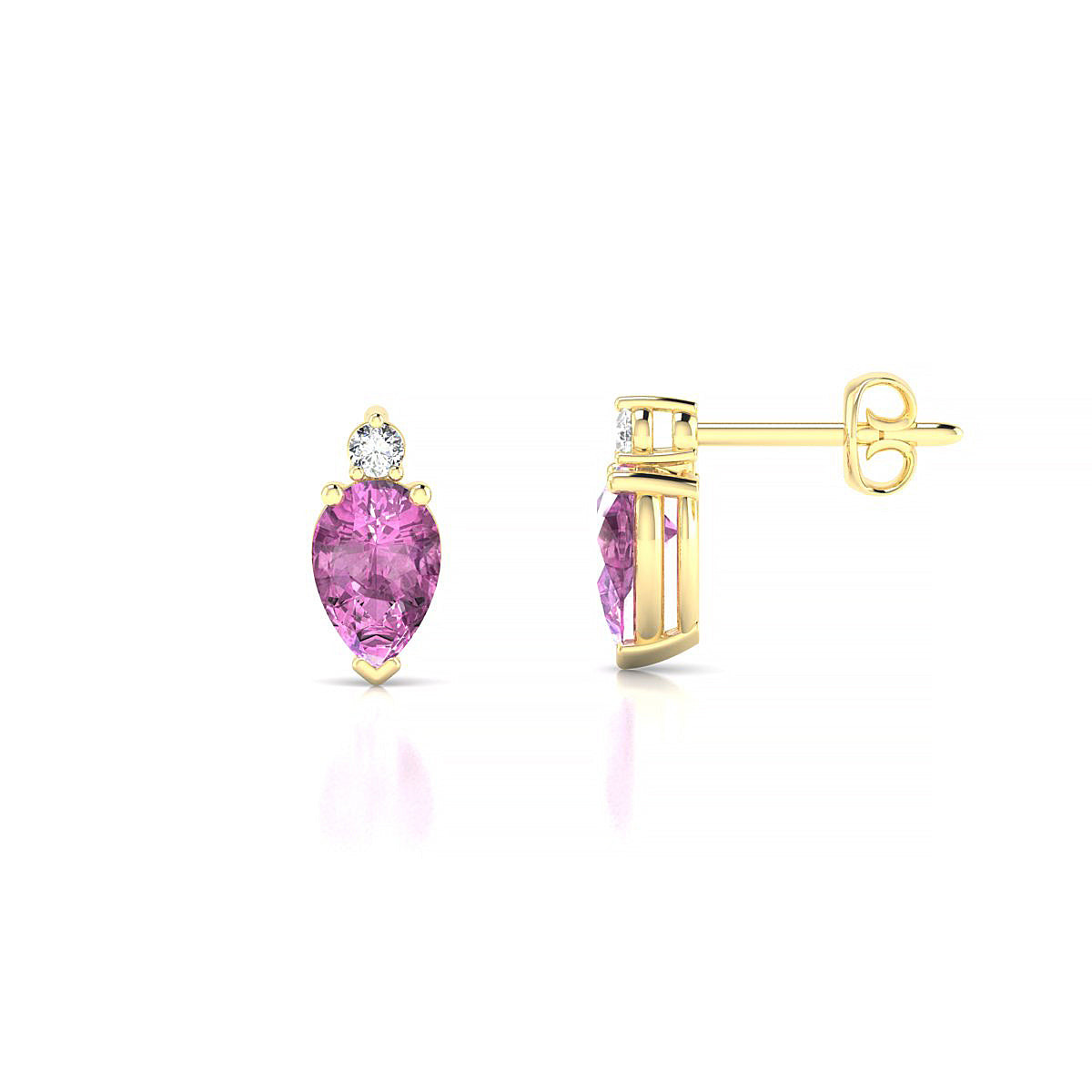 Sparkle | 18k Yellow Gold 6 x 4 mm Pear Pink Sapphire Earrings