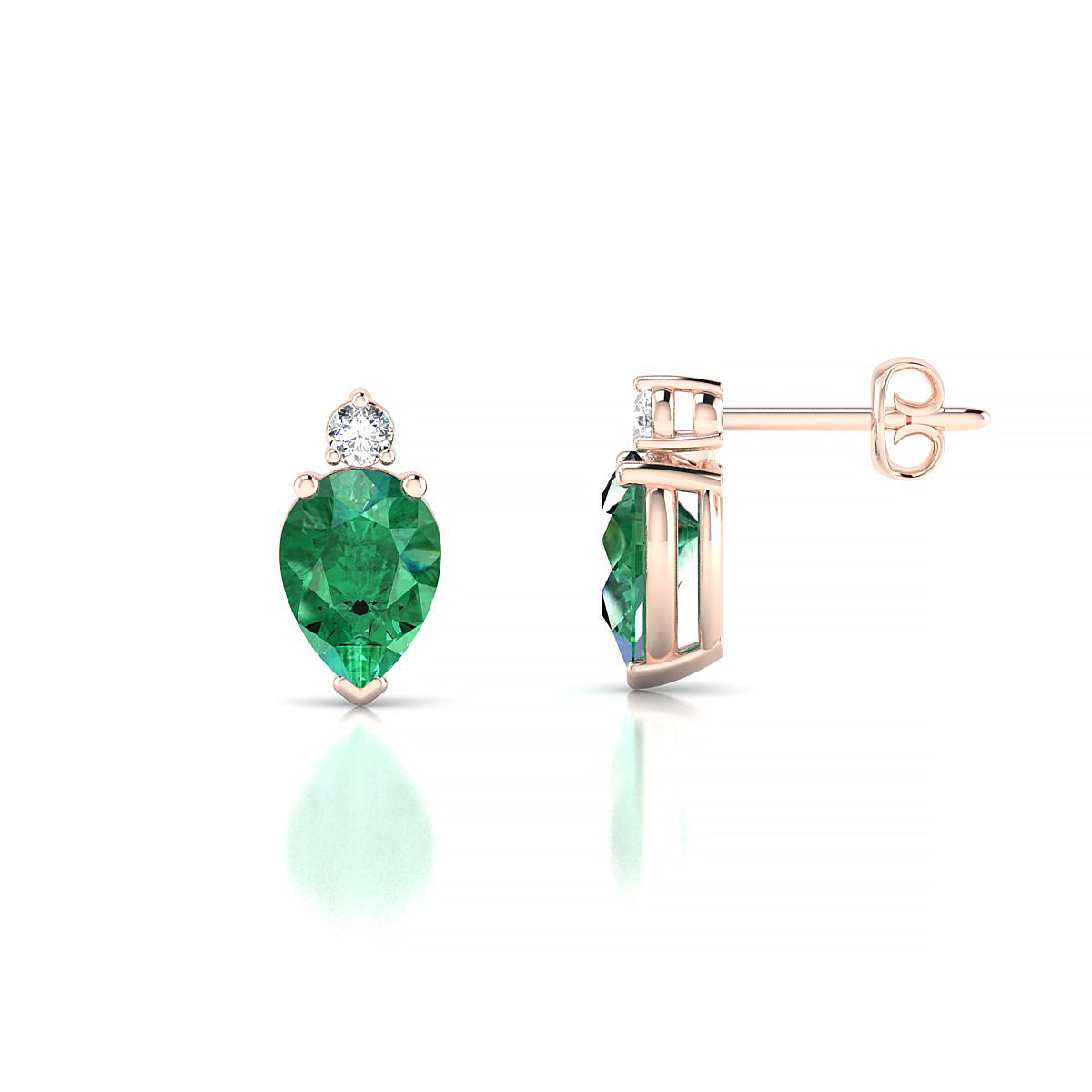 Sparkle | 18k Rose Gold 7 x 5 mm Pear Emerald Earrings