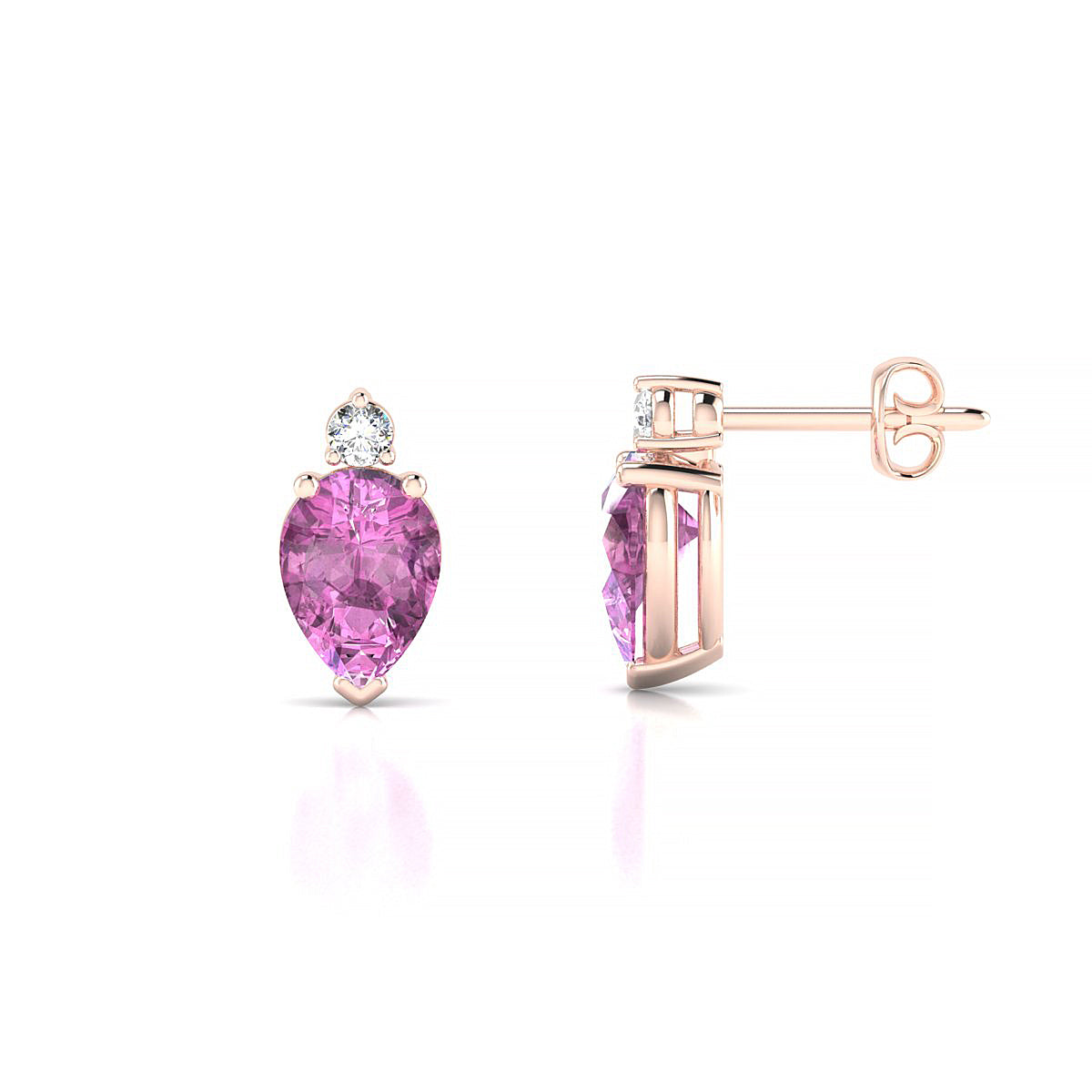 Sparkle | 18k Rose Gold 7 x 5 mm Pear Pink Sapphire Earrings