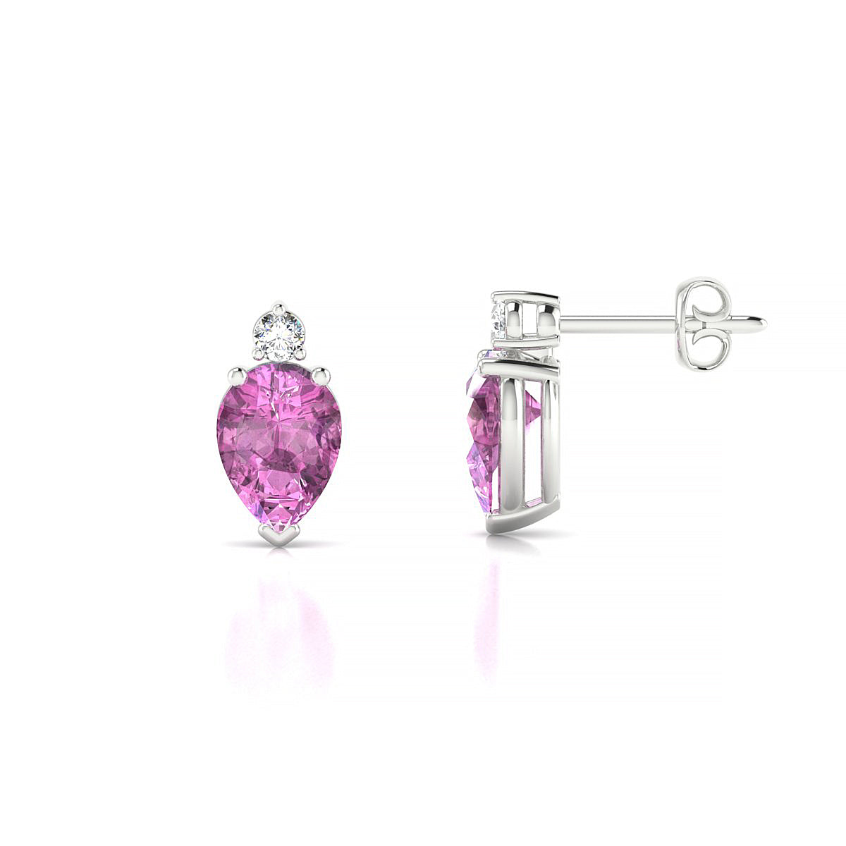 Sparkle | 18k White Gold 7 x 5 mm Pear Pink Sapphire Earrings