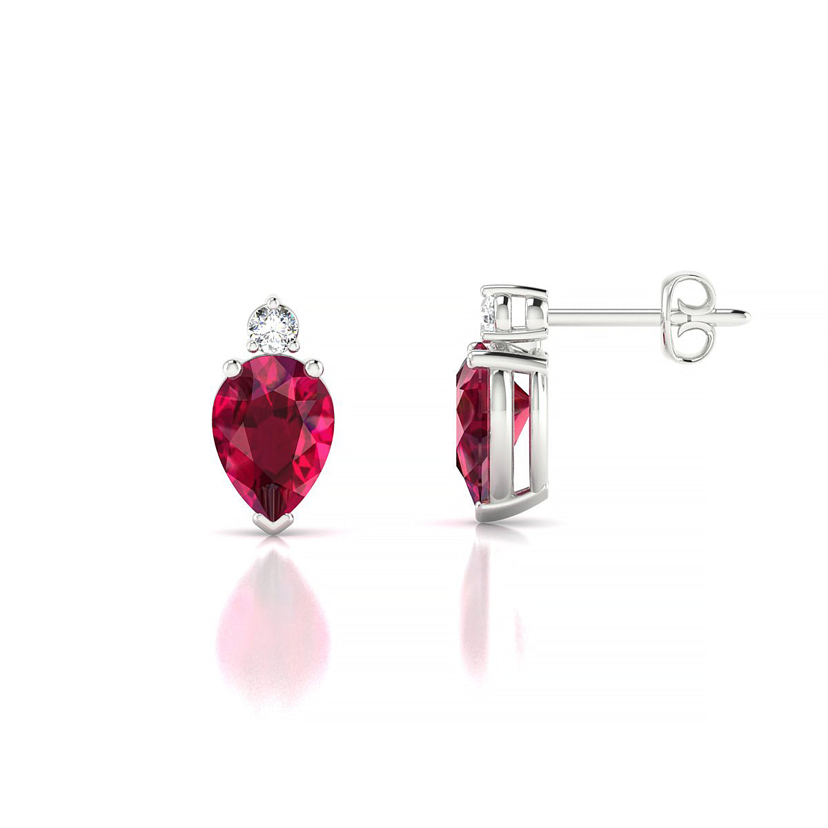 Sparkle | 18k White Gold 7 x 5 mm Pear Ruby Earrings