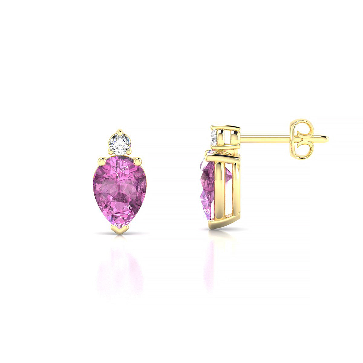 Sparkle | 18k Yellow Gold 7 x 5 mm Pear Pink Sapphire Earrings